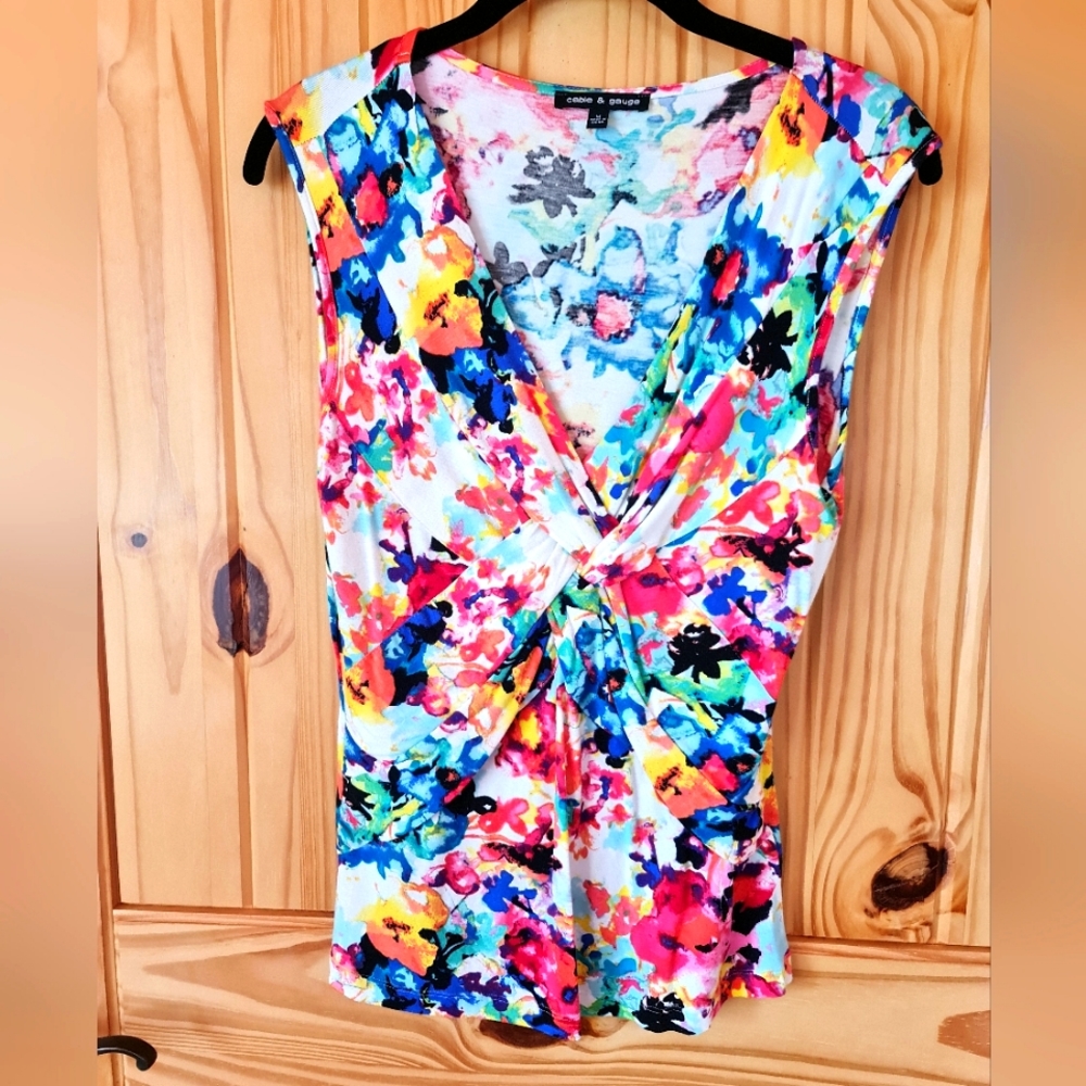Cable & Gauge Multicolor Watercolor Floral Twist-Front Camisole